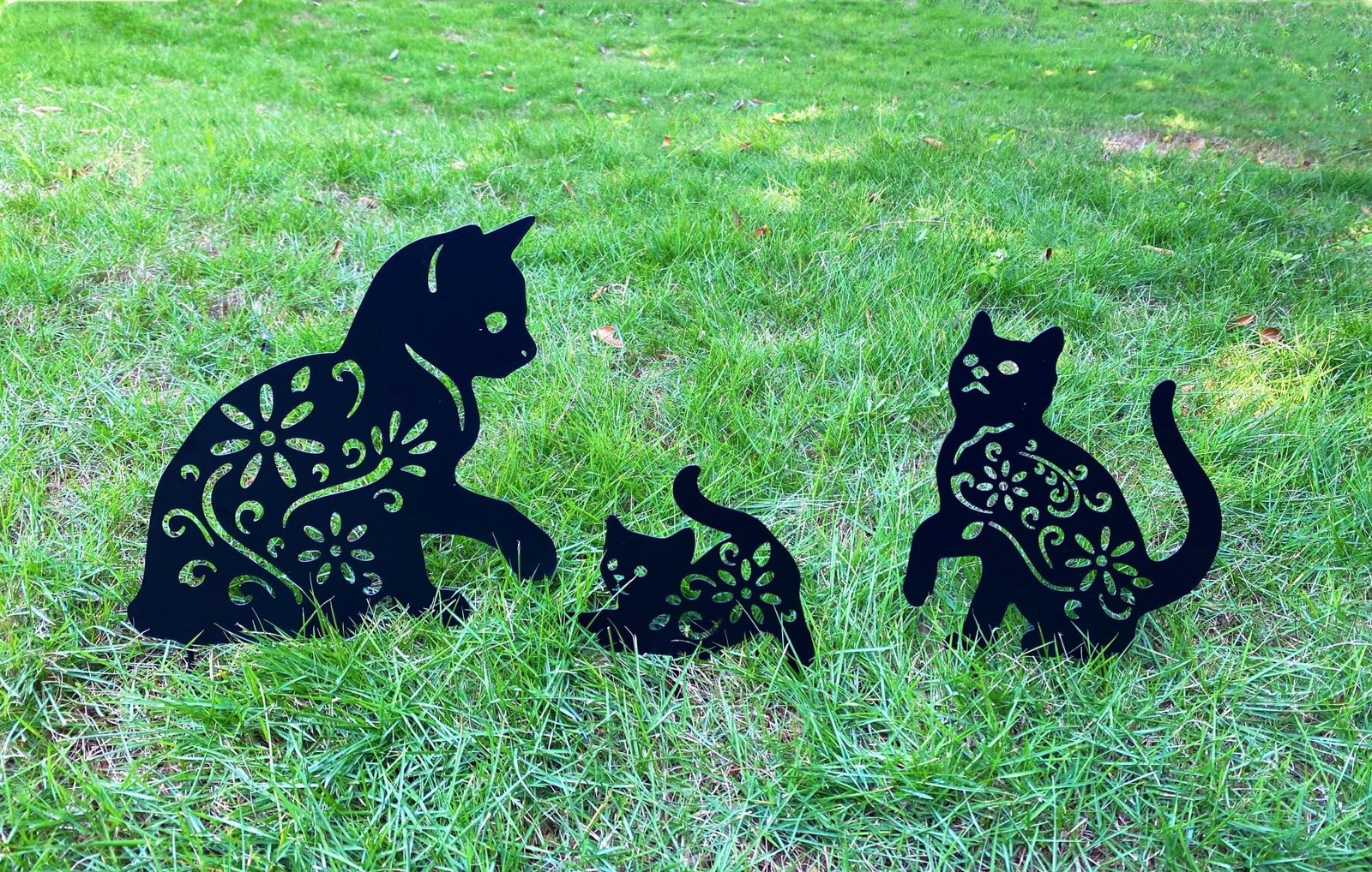 3 Pack Black Cat Garden Stake Decorative Metal Outdoor Yard Silhouette