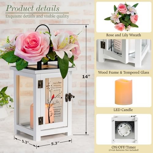 Sympathy Lantern with Lily Rose Flowers – Bereavement Gift for Loss of Loved One