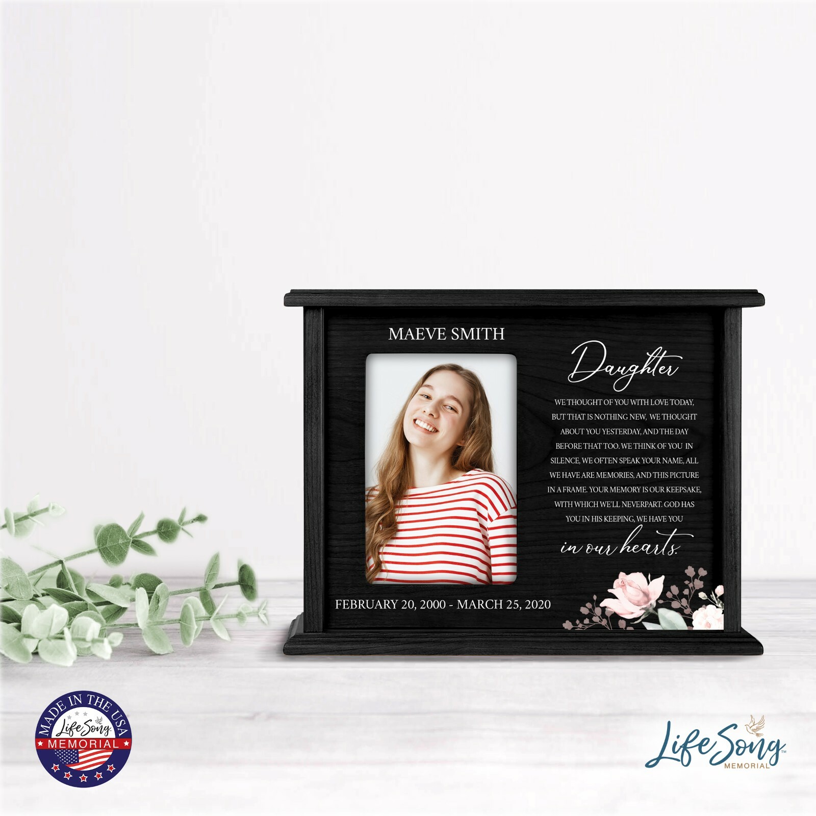 Custom Cremation Urn Box Holds 200 cu in w/ 4×6 Photo – We Thought of (Daughter)
