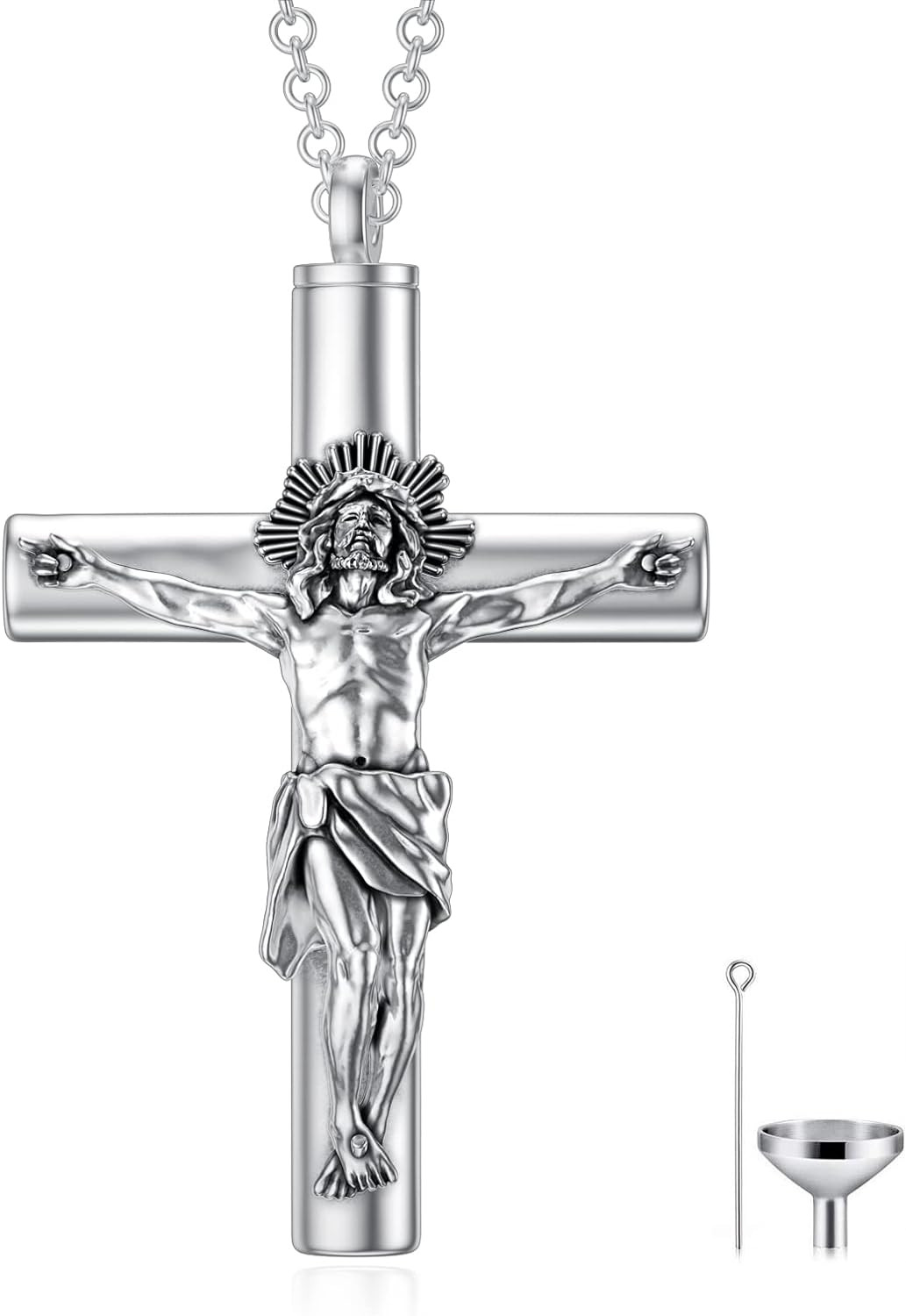 Jesus Christ Crucifixion Cremation Cross Urn Necklace for Ashes Sterling Silver