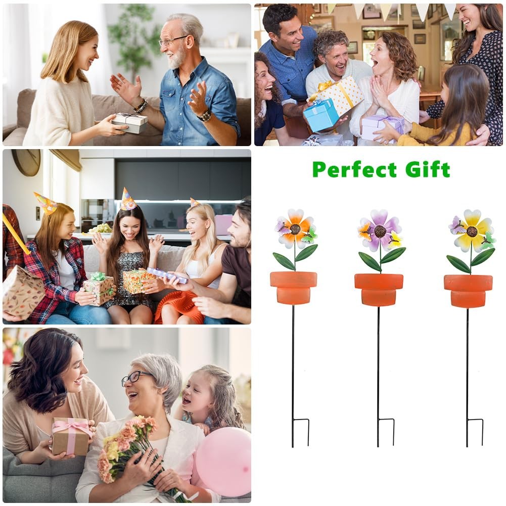 Metal Garden Stakes 3 Pack Decorative Flower Stakes for Outdoor Decor