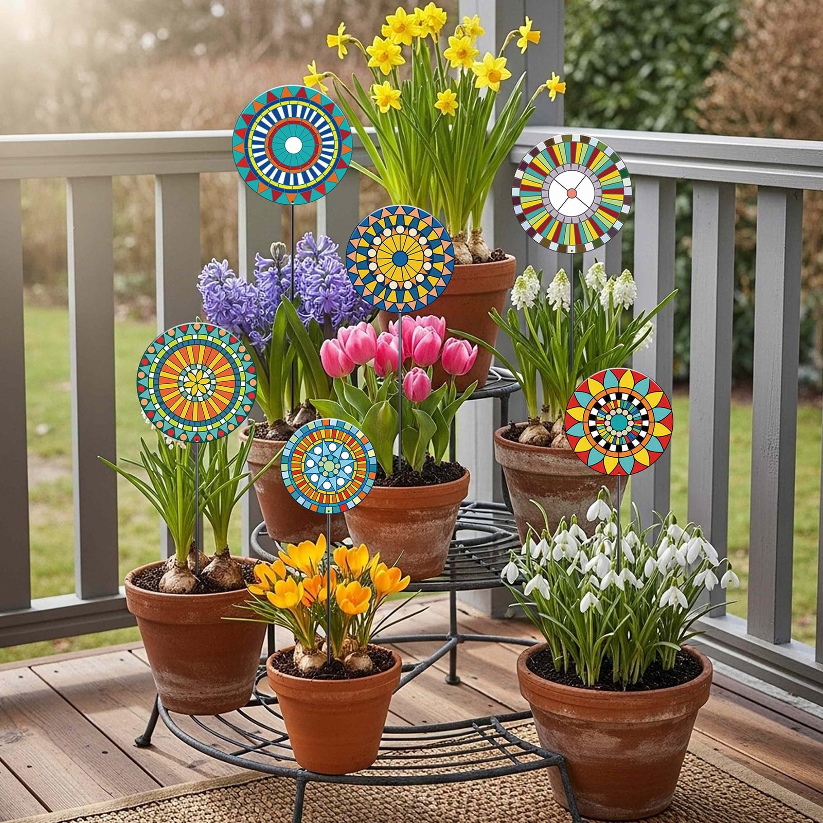 6 Pcs Metal Flowers Garden Stake Decor for Outside 11.8 Inch Mandala Flowers …