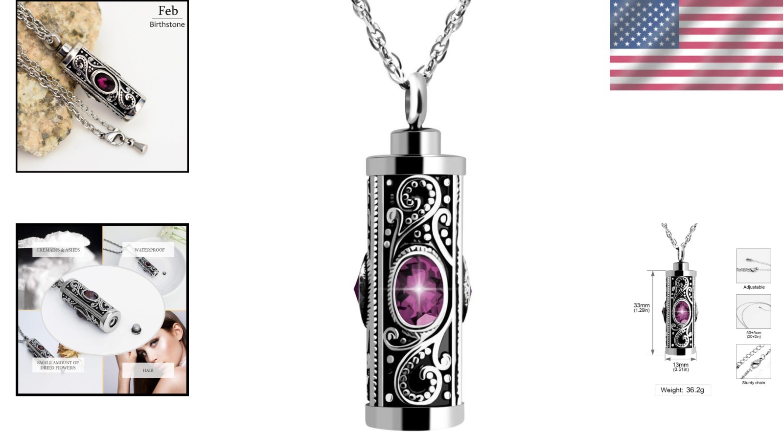 Stylish Purple Stainless Steel Ashes Pendant – Keepsake Urn Necklace for Women