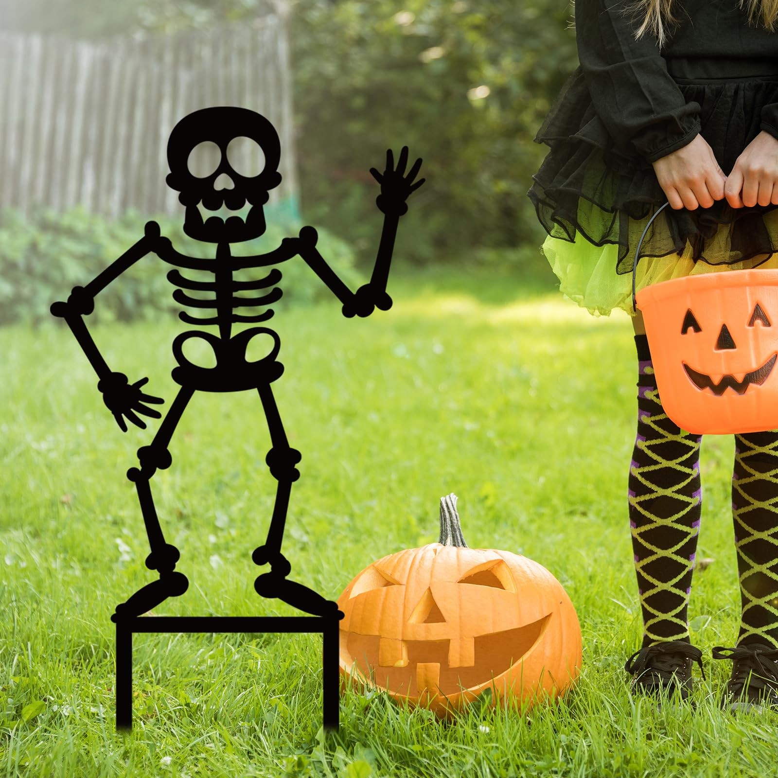 3Pcs Halloween Decoration Outdoor Metal Yard Stakes 45″ Tall Dancing Skeleton…
