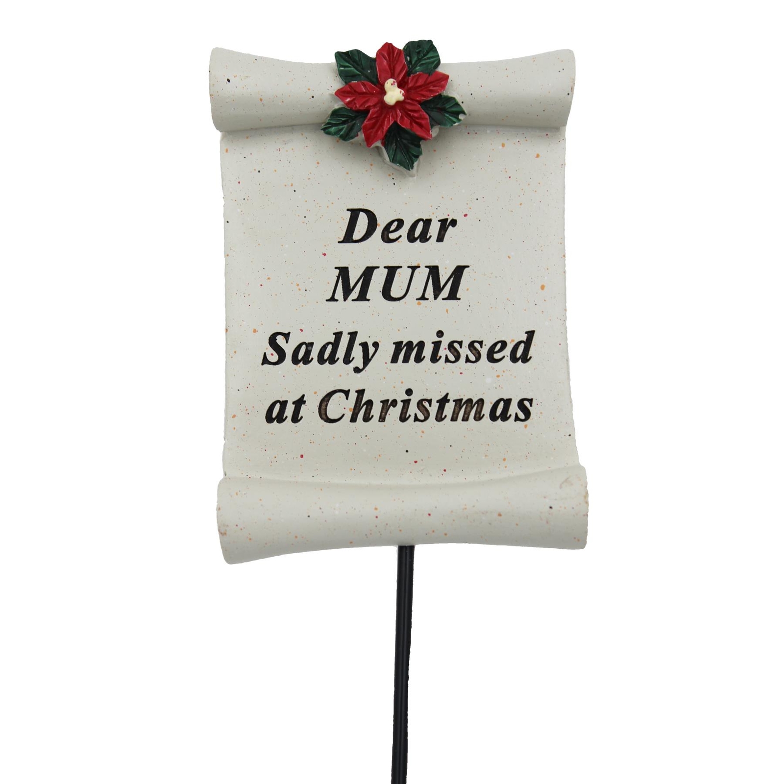 Christmas Memorial Scroll Plaque with Poinsettia on a Stick – Mum