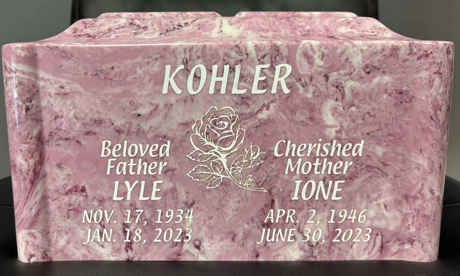 Pink Companion Cremation Urn For 2 Adults w/Photo Or Emblem & Engraving
