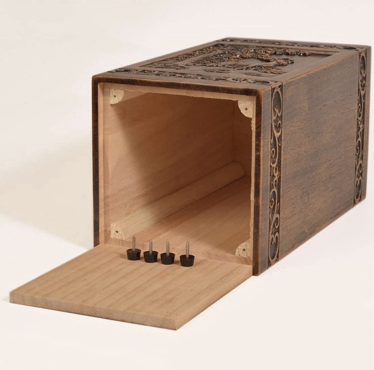 Wooden Cremation Urn for Human Ashes Deer Carved Memorial Box Urn