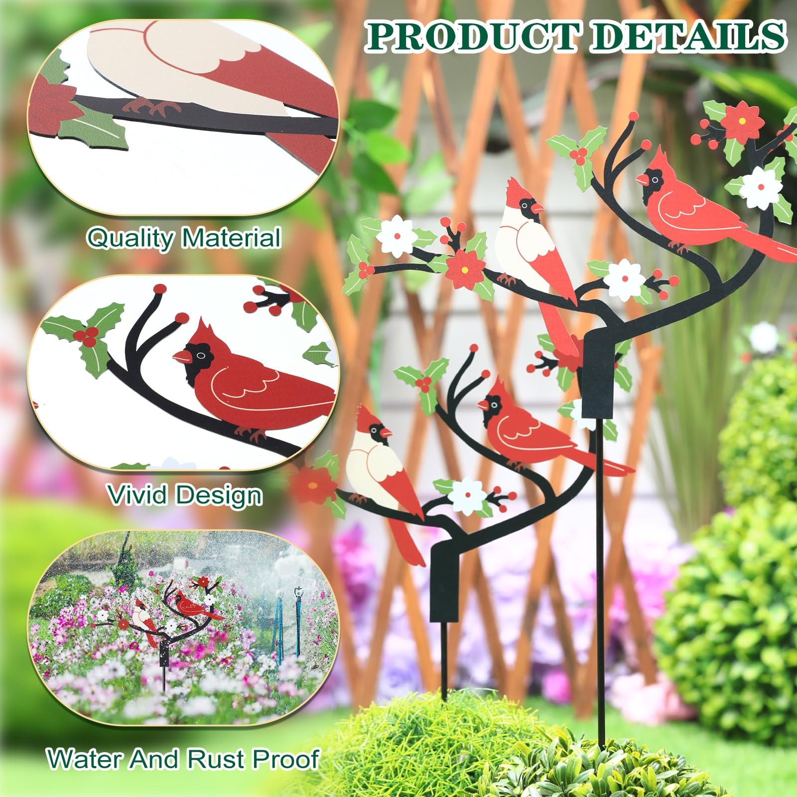 4 Pcs Cardinal Garden Stakes – Red Metal Bird Decorations for Lawn & Patio