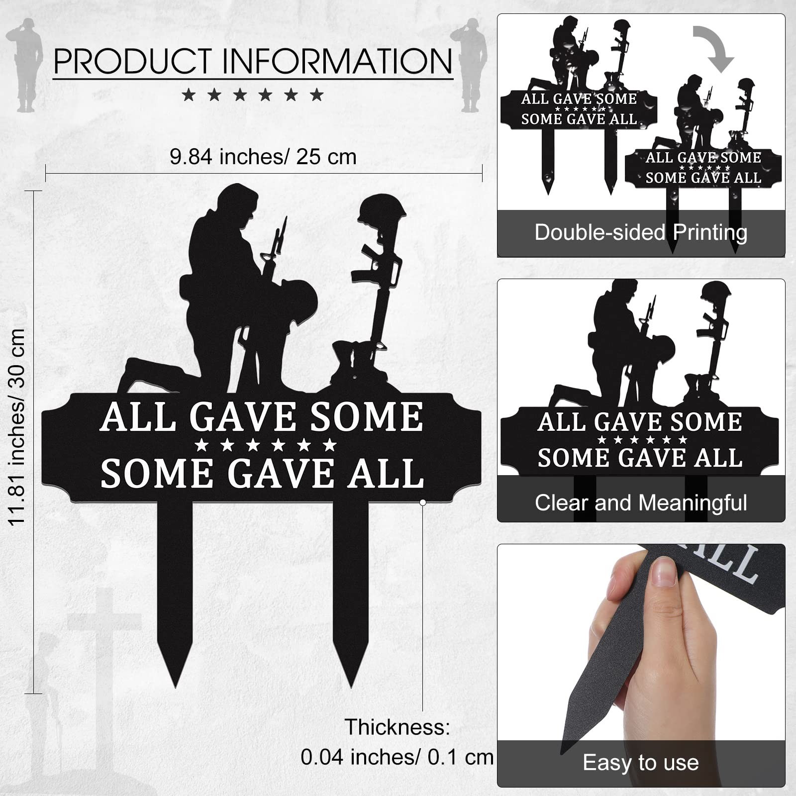 Buryeah Memorial Stakes Metal 9.84 x 11.81 x 0.04 inches, black and white