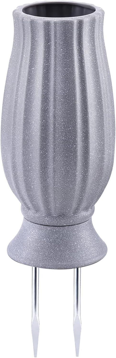Cemetery Vase for Grave Decorations with Metal Spike Headstones Grey Granite