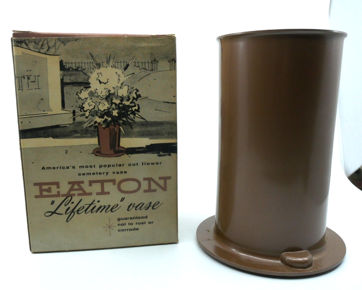 VTG Cemetery Cut Flower Vase Bronze Coated Finish Eaton Bros. Sits Flush NOS