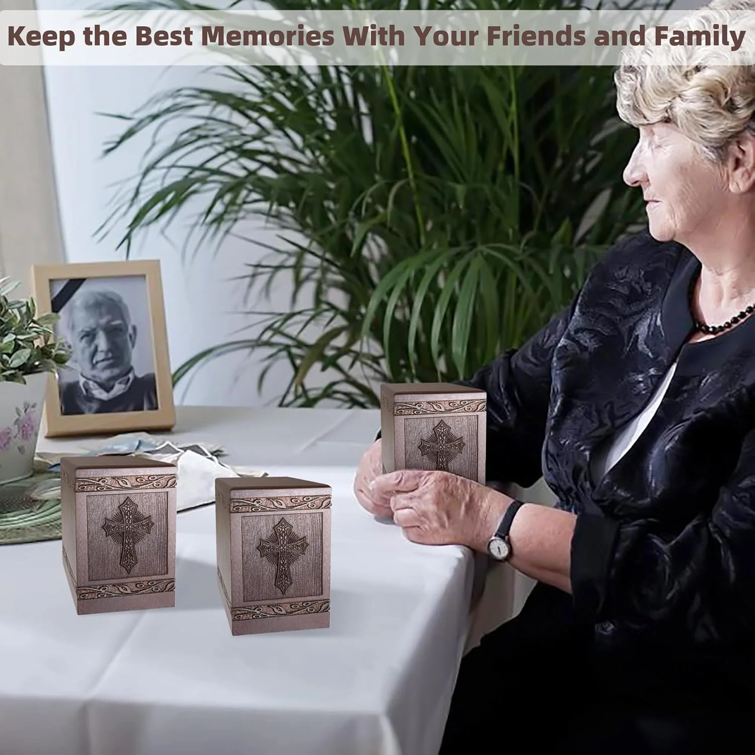 Cremation Urns for Human Ashes Adult Male Female, Wooden Carved Urns Box for Men