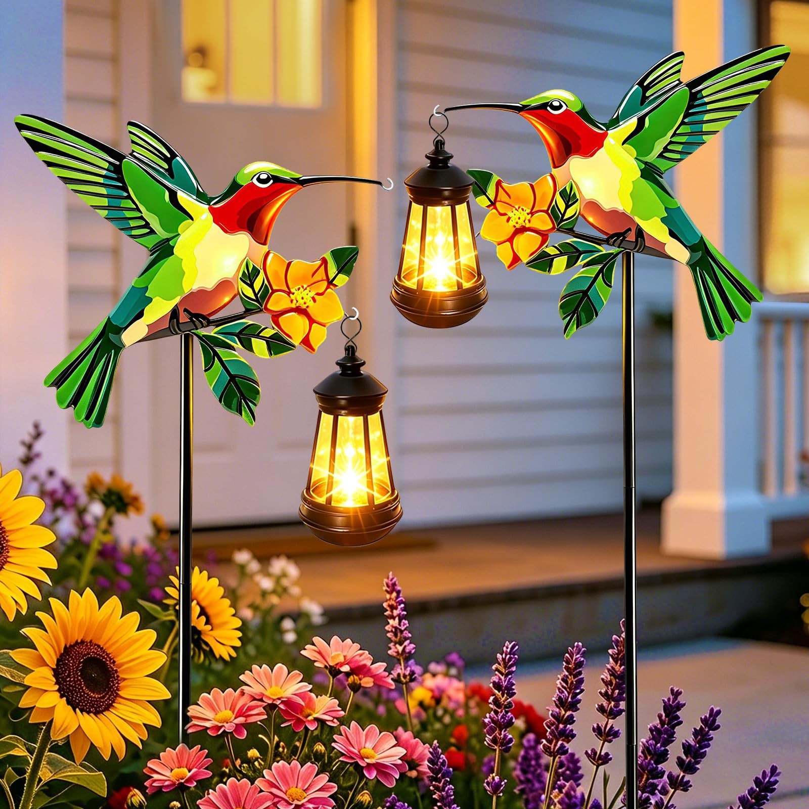 2 Pack Solar Lights Outdoor Waterproof Hummingbird Decorative, 29in Metal Hum…