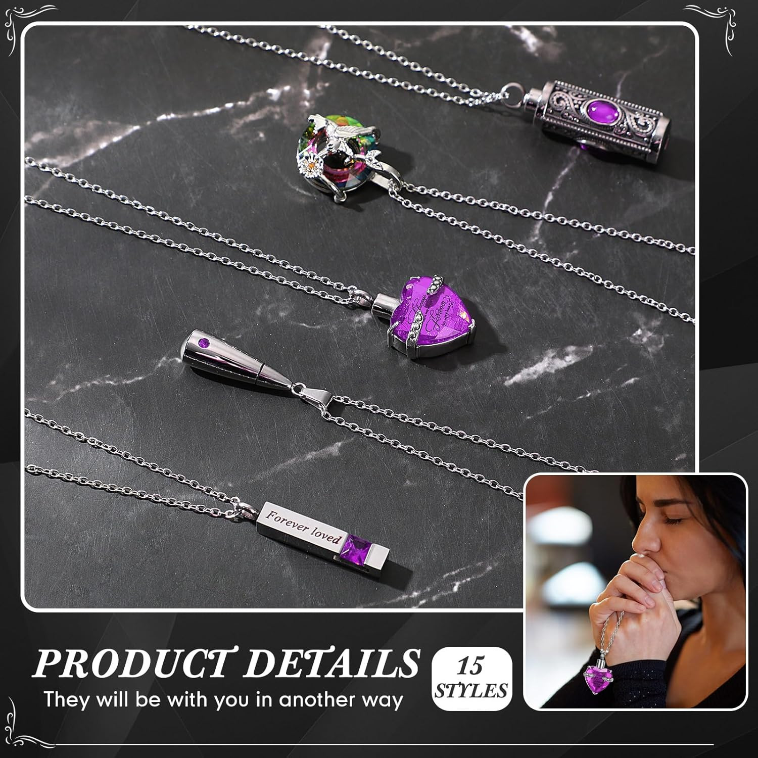 15 Pcs Urn Necklace for Ashes Women Keepsake Cremation Jewelry Stainless Steel C
