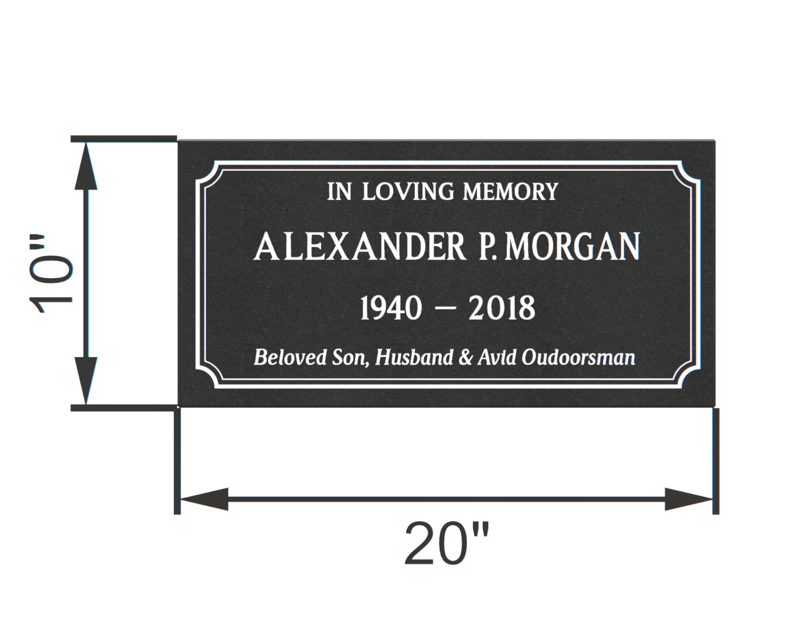 Custom 20x10x4 Black Granite Flat Marker – Personalized Engraved Memorial Stone