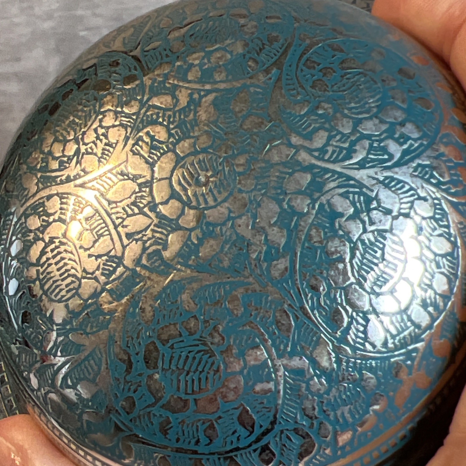 Adult Size URN, High quality Solid Brass Silver with Turquoise etched and Birds
