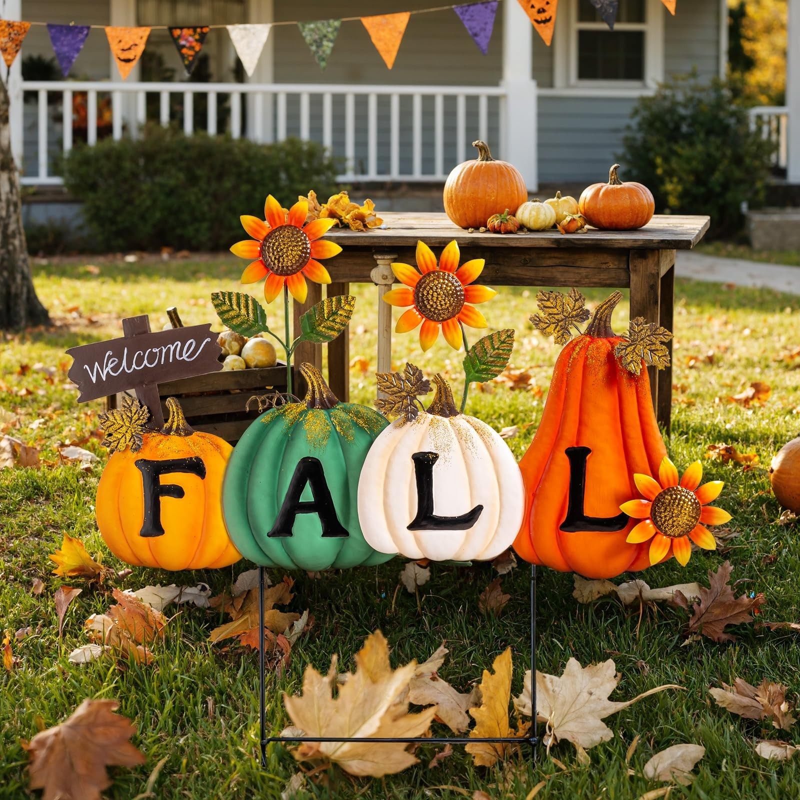 Fall Garden Stakes Decorative, Letter Fall Pumpkin Waterproof Metal Yard Sign…