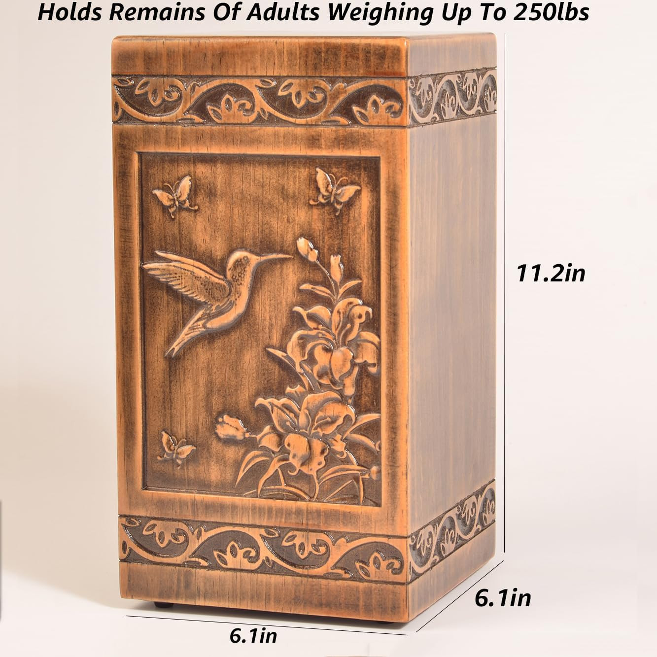 Handmade Wooden Engraved Urn for Human Ashes 250Lbs Adult Male Female Satin Bag