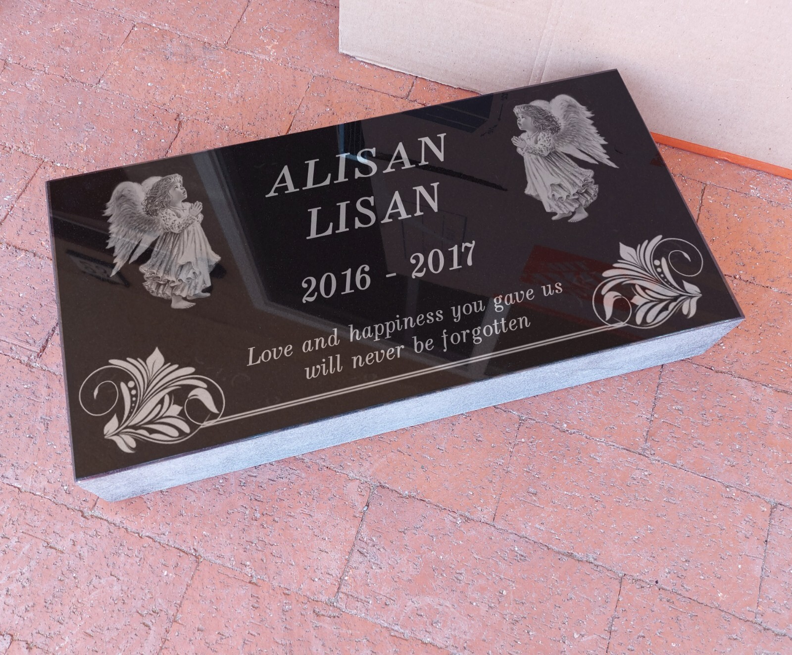 Headstone Tombstone 24x12x4 inches Solid Black Granite Diamond Engraved