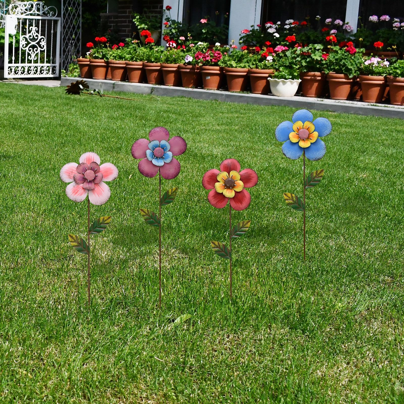 Flower Garden Stake Metal Floral Yard Sign Outdoor Spring Garden Decor Lawn