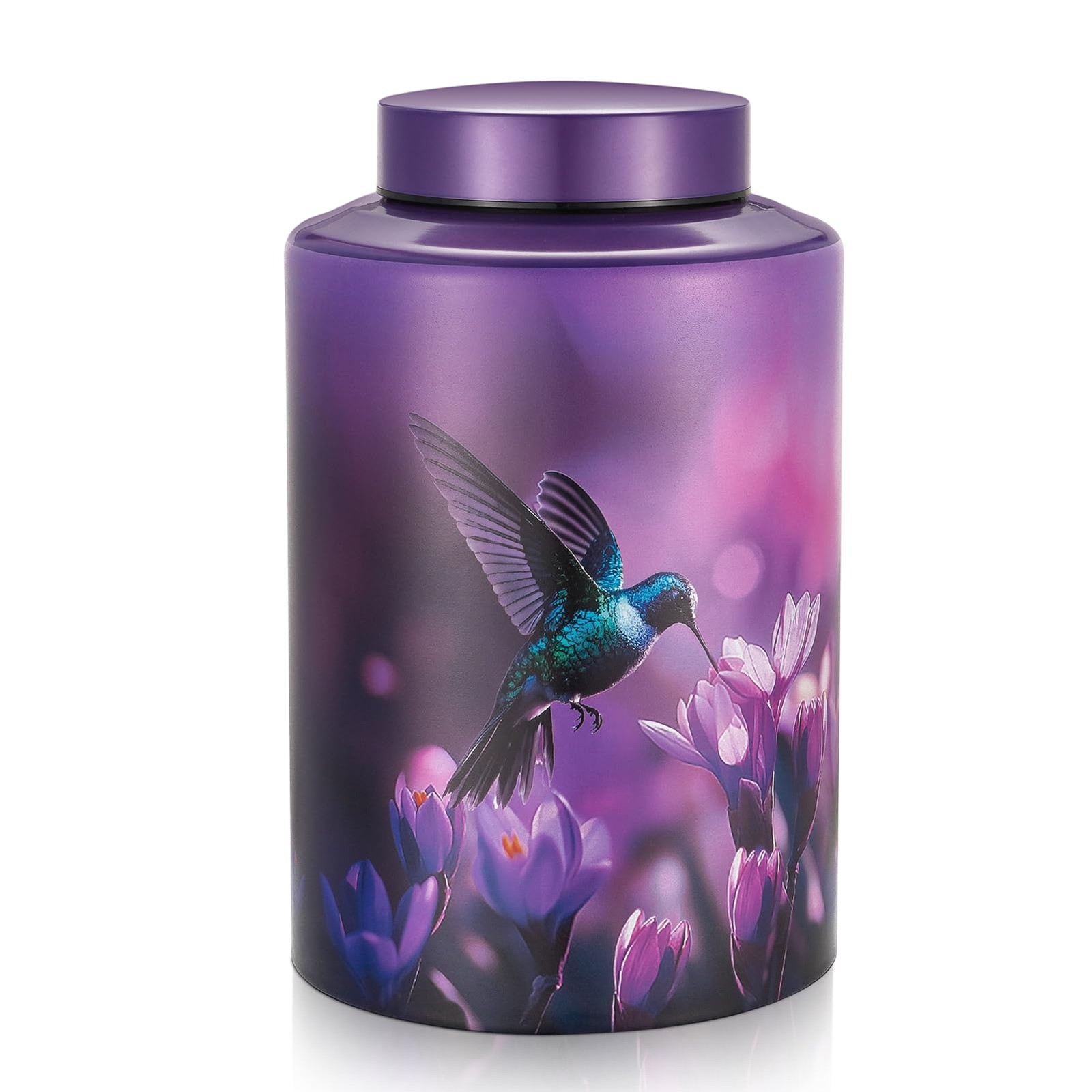 Cremation Urn for Human Ashes Large 9.25″ Purple Hummingbird – Holds Up to 220