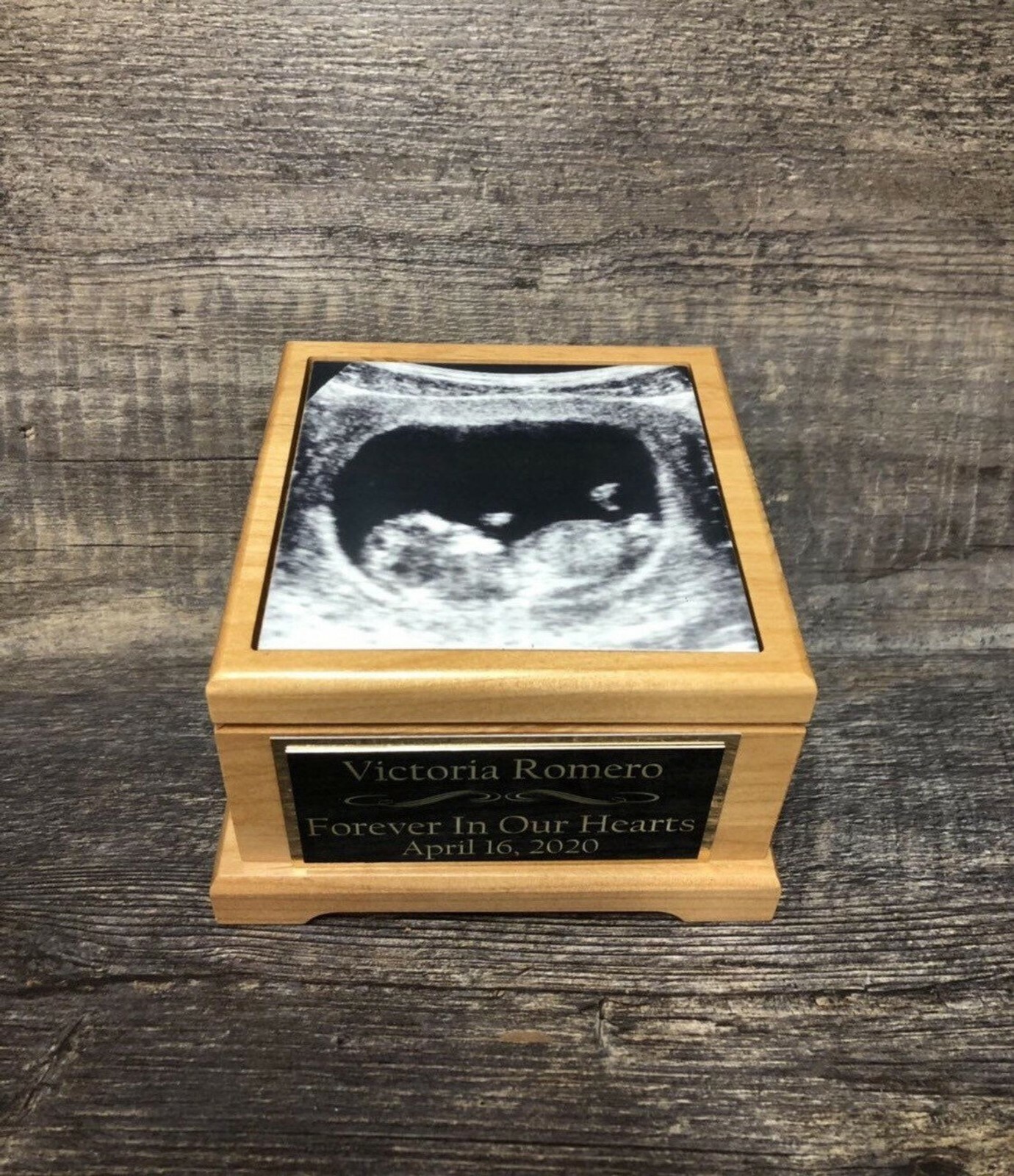 Miscarriage Baby Urn Cremation Urn Photo Tile & Personalized Plate Red Alder