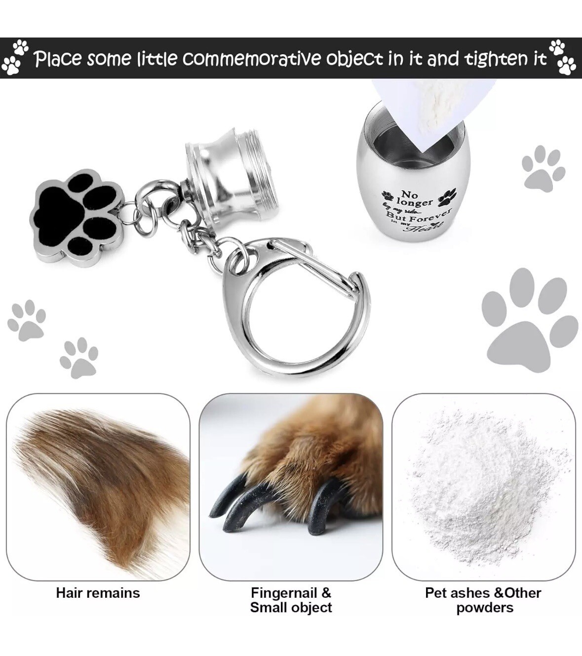 Pet Keepsake Urn Keychain Stainless Steel Black
