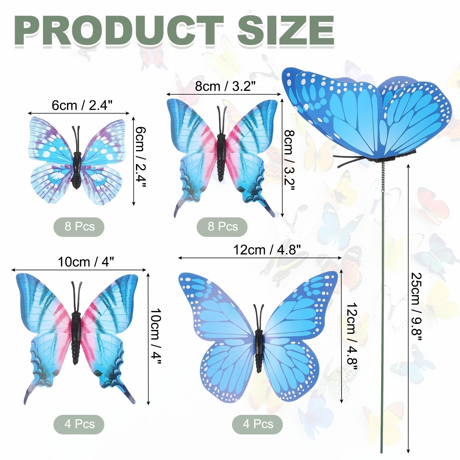 MECCANIXITY 12pcs Butterfly Stakes, 4 Size Garden Garden Decoration PVC Water…