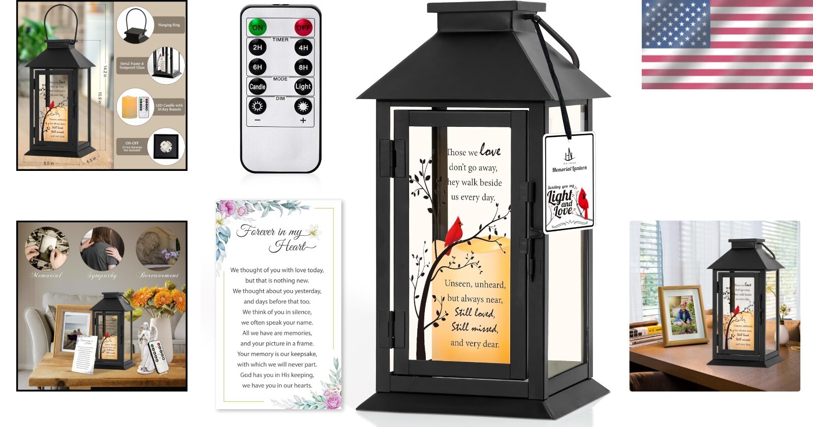 Sympathy Gift Lantern with Flameless LED Candle & Remote Control – Memory Keeper