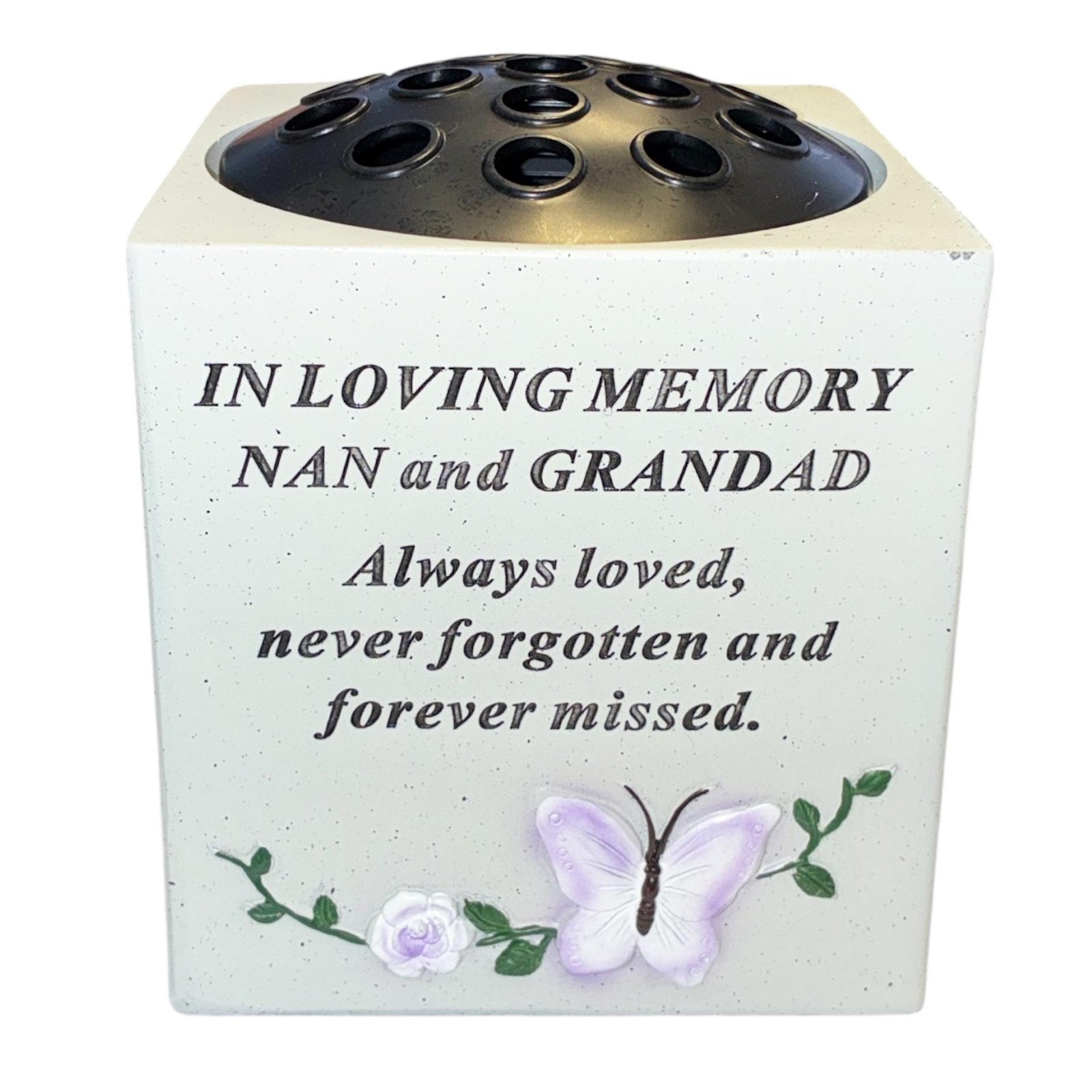 Memorial Rose Bowl Graveside Flower Vase 3D Butterfly and Flower Nan And Grandad