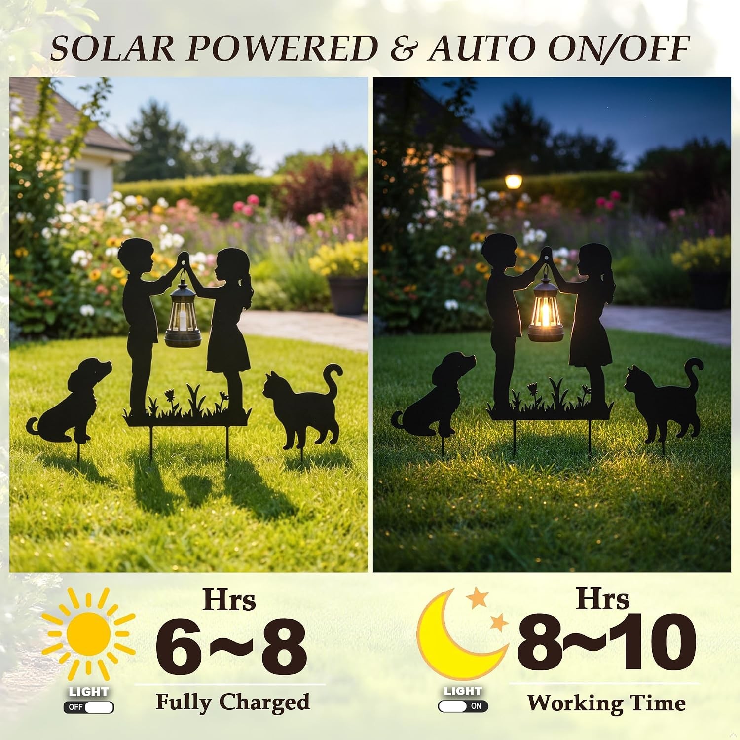 Boy Girl Cat Dog Solar Lights Outdoor Decorative Pathway Garden Decor Stake | Me