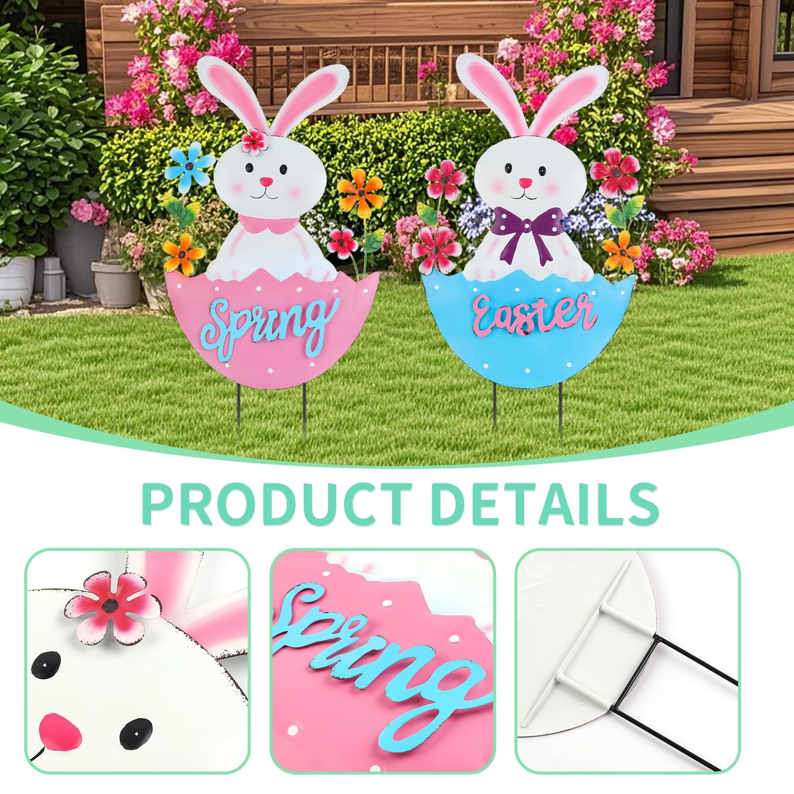 2 Pack Easter Rabbit Outdoor Decor – Spring Bunny Yard Signs with 3D Letters …