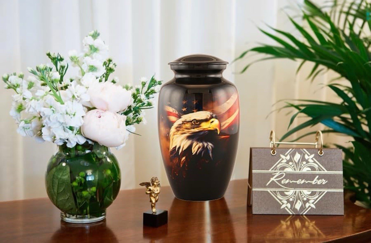 Patriotic Eagle Urn for Human Ashes American Flag Cremation Container