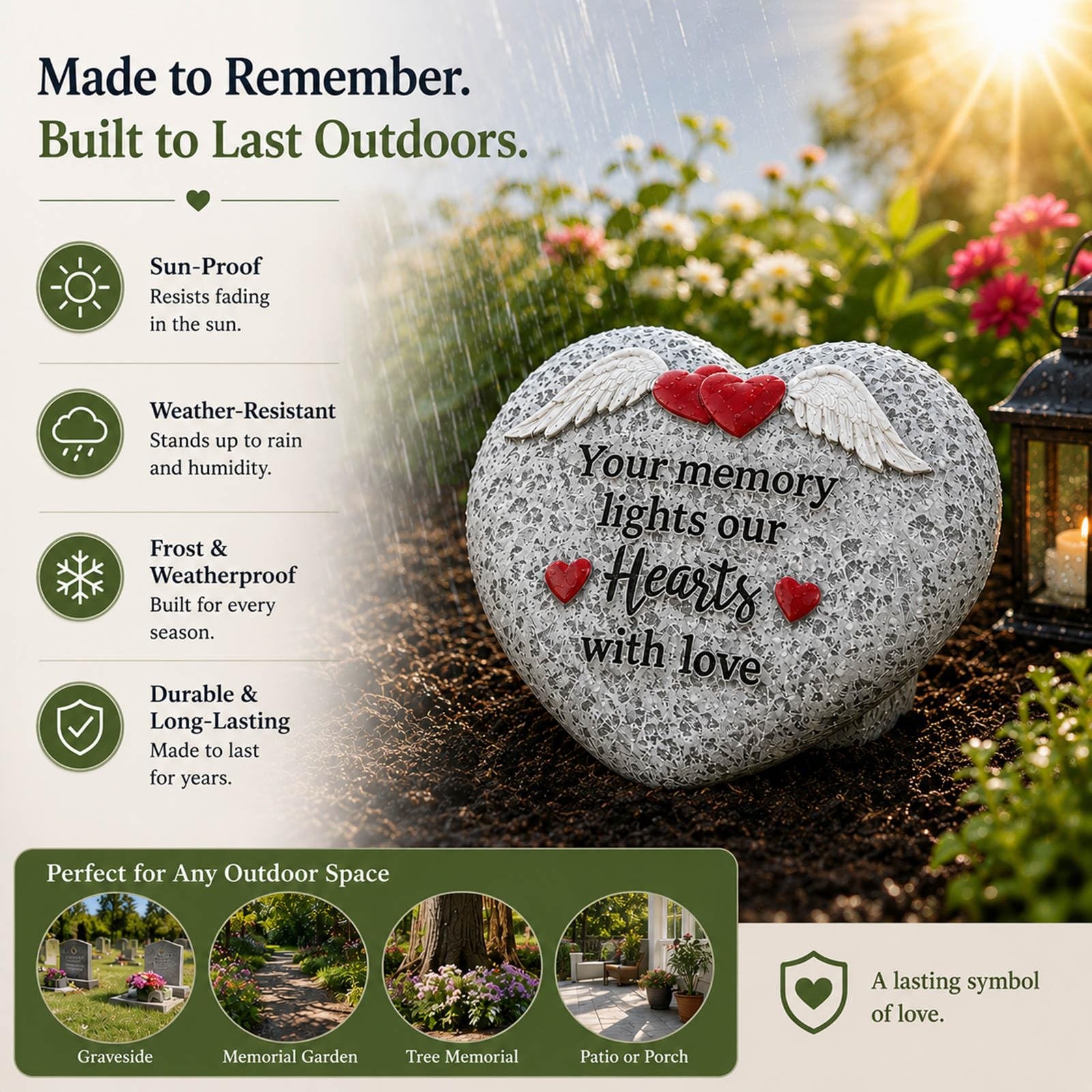 Memorial Garden Stones, Heart Resin Gravesite Angel Wings Garden Stone in Mem…