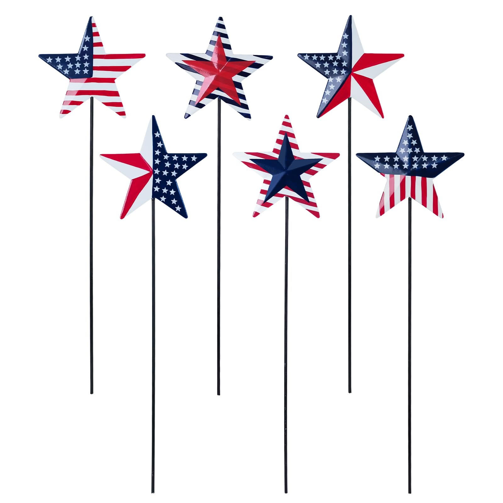 4th of July Outdoor Decorations 6 Metal Patriot Star Garden Stakes