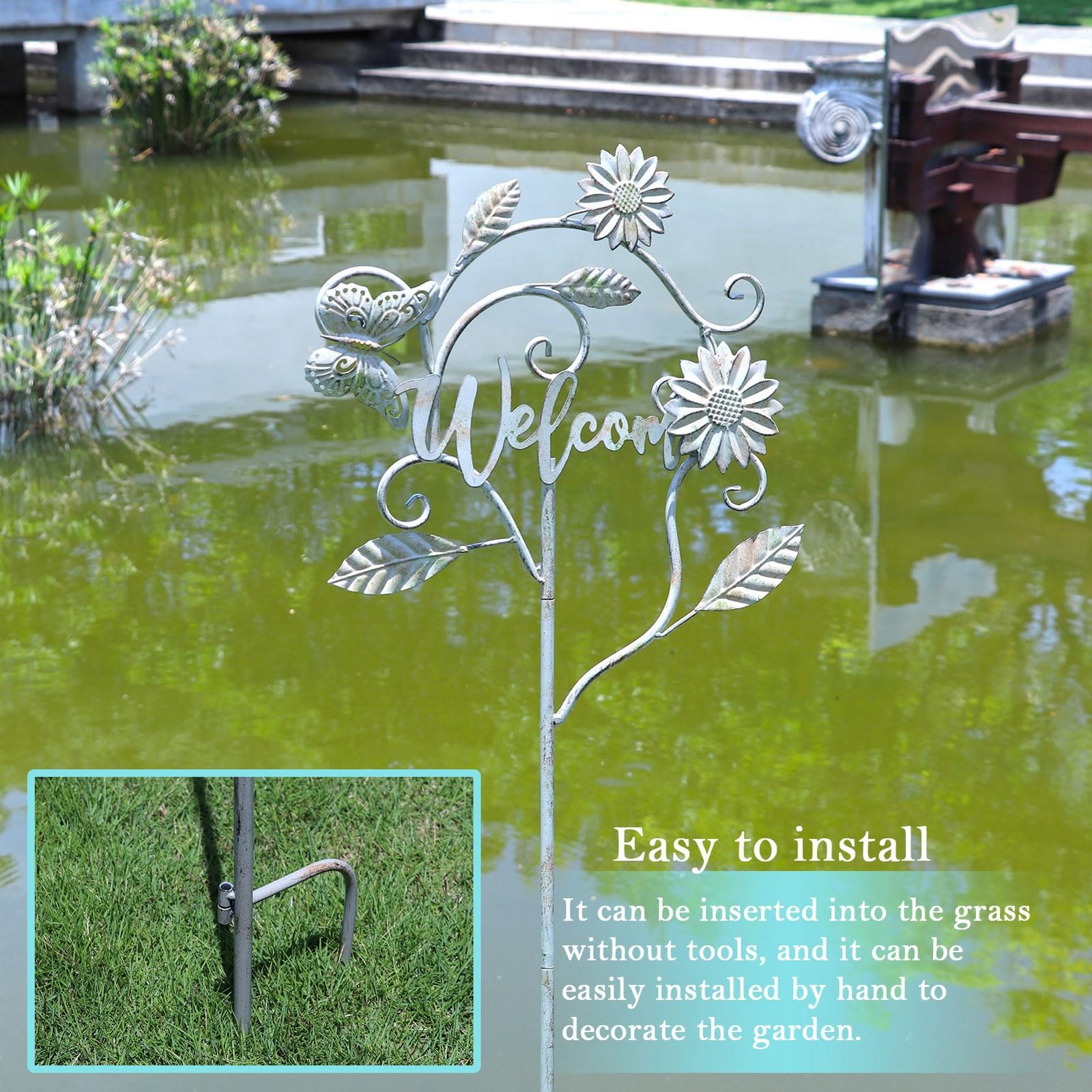 Decorative Metal Garden Stakes Welcome Sign Outdoor Yard Patio Art Decor