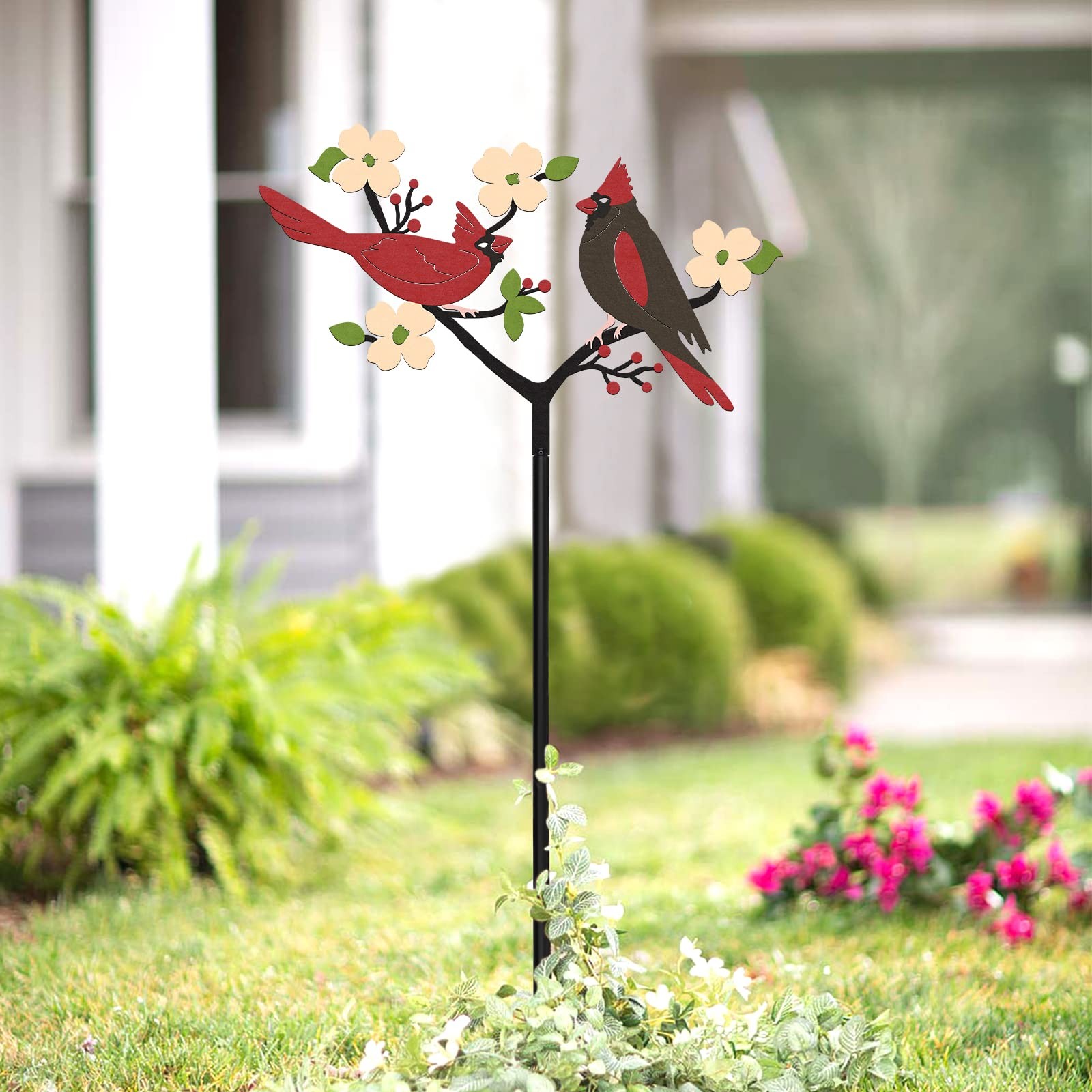 Cardinal Decor Spring Red Cardinals Yard Sign Stake Metal Bird Decorative Gar…