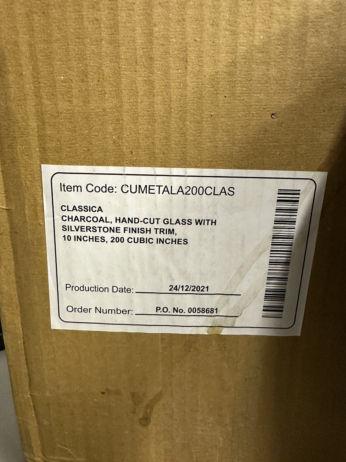 Private Label Classica Hand-Cut Glass Charcoal Urn – 10” Height – 200 Cu. In.
