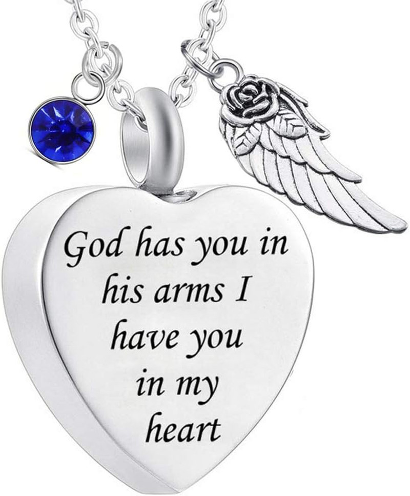 God Has You in His Arms with Angel Wing Charm Cremation Ashes Jewelry Keepsake M