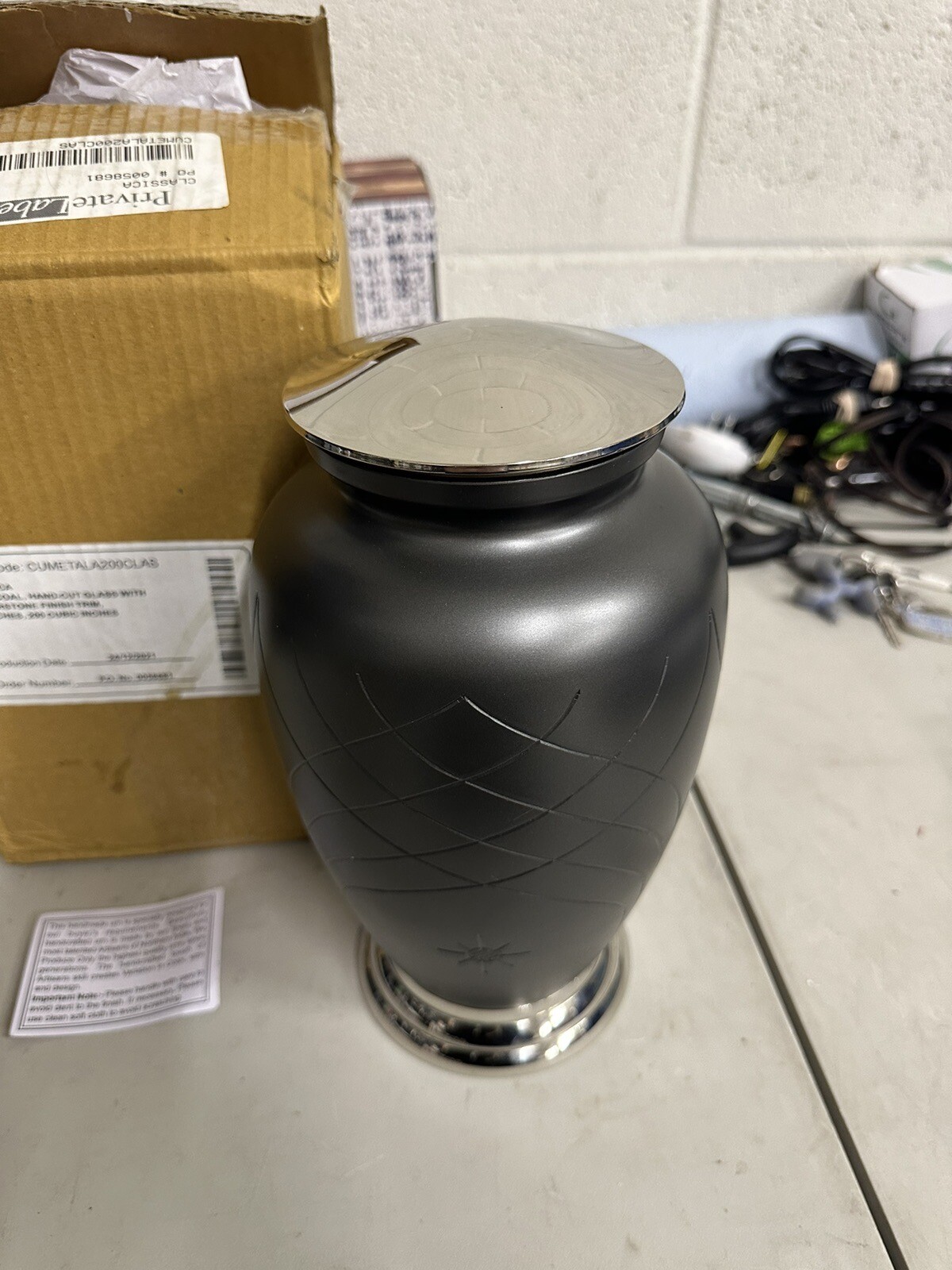 Private Label Classica Hand-Cut Glass Charcoal Urn – 10” Height – 200 Cu. In.