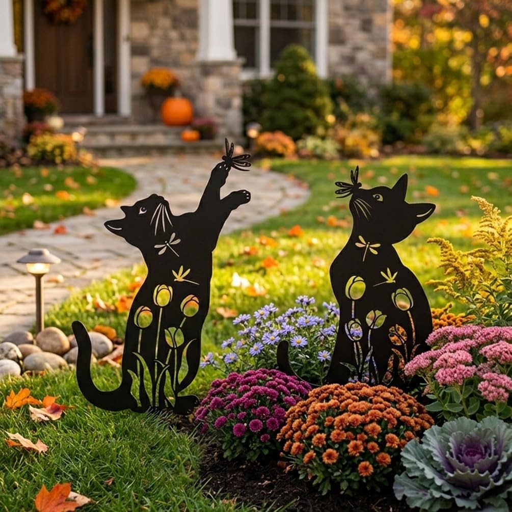 Metal Cat Garden Decor for Outside, Unique Cat Gifts for /Men Cats Lovers Gif…