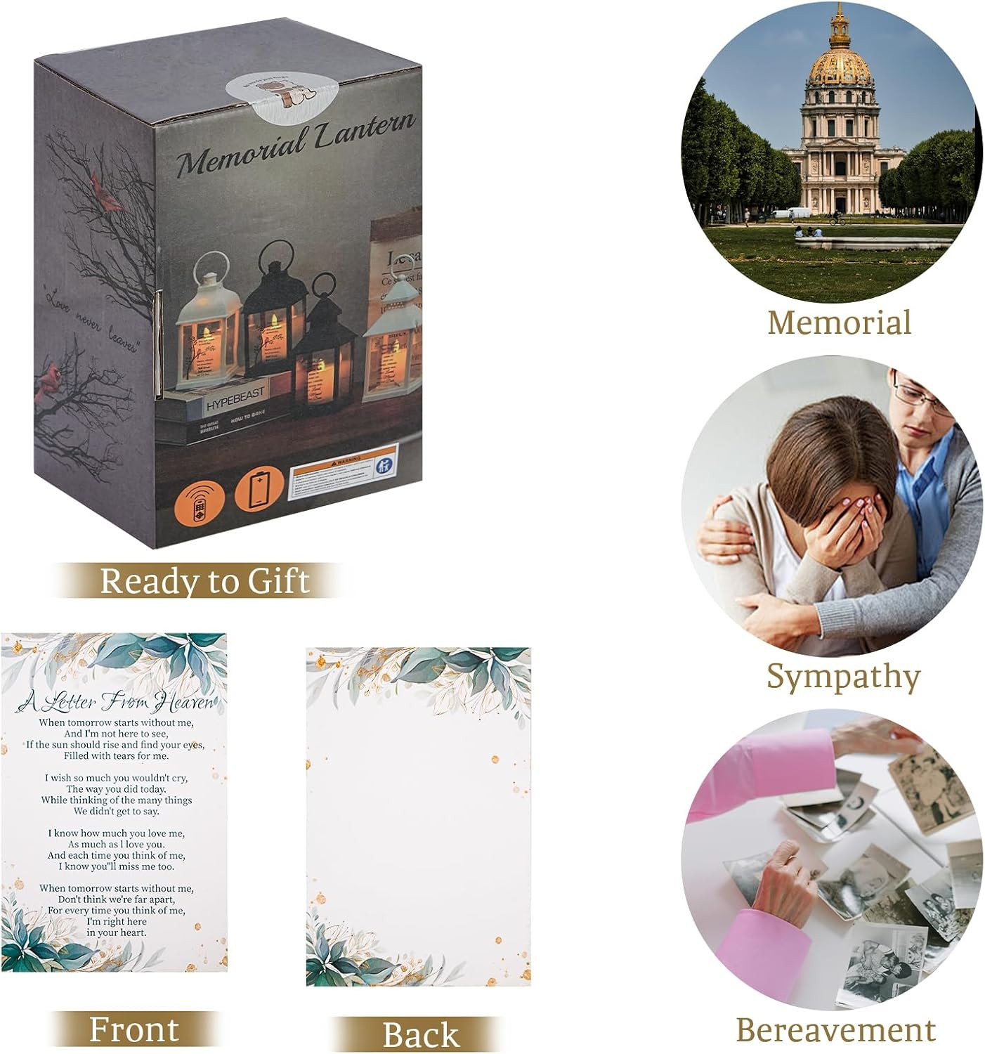 Sympathy Gifts for Loss of Loved One, Memorial Gift Lantern with Card, Bereaveme