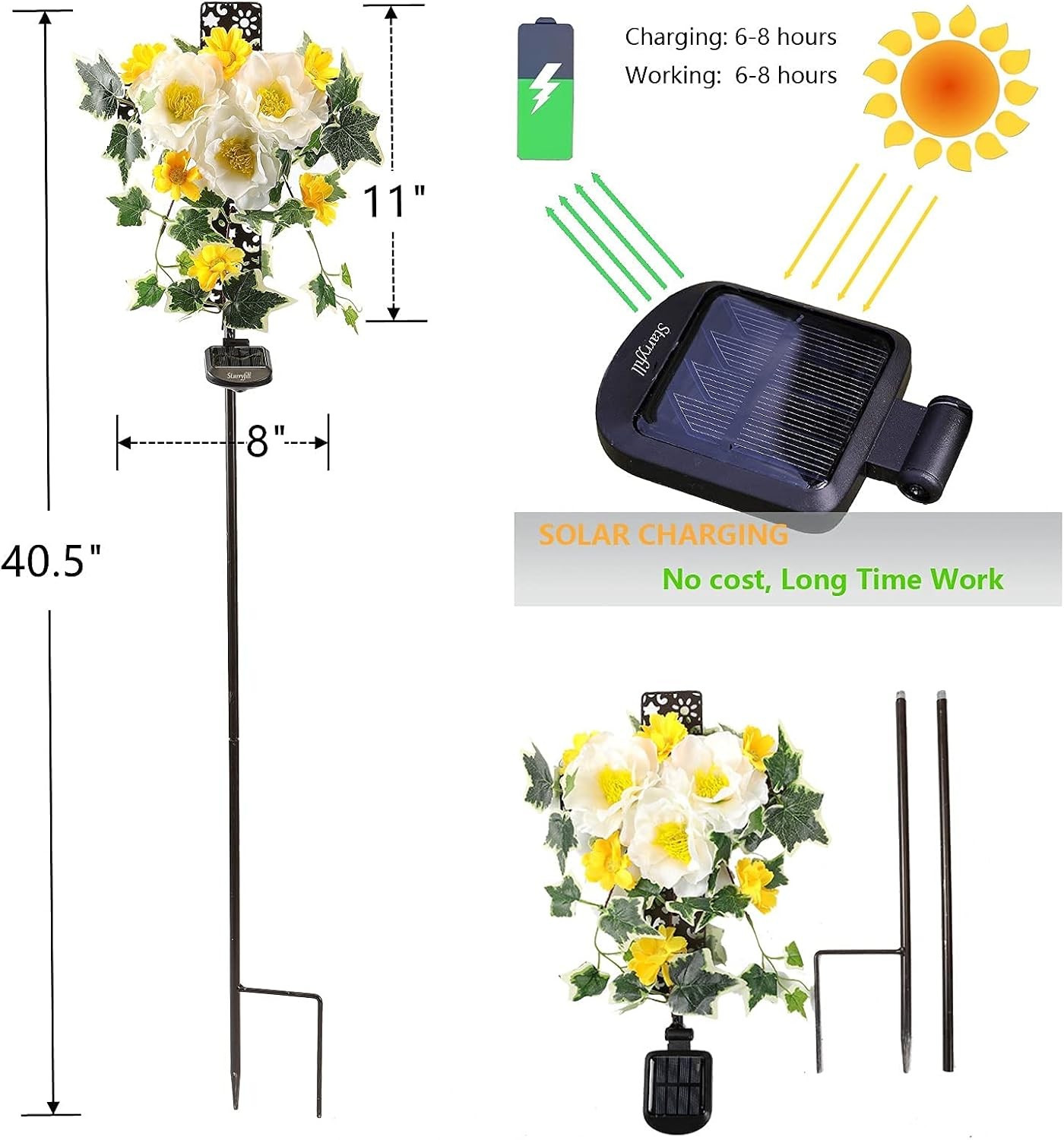 Solar Cross Memorial Stake Elegant Grave Decoration for Cemetery Auto ON OFF