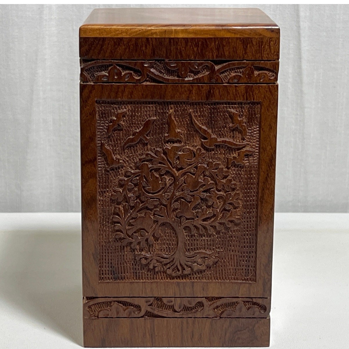 Handmade Rosewood Tree of Life Urn Ashes Container 8.5in x 5in x 5in NEW