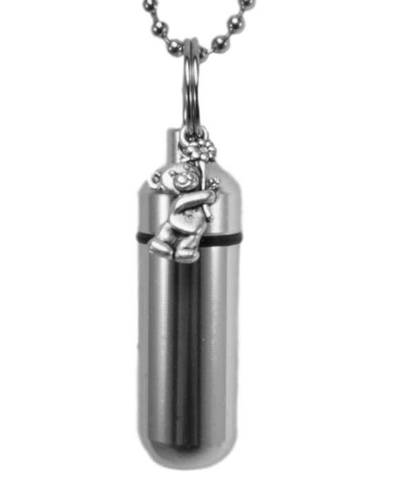 Teddy Bear with Flower Cremation Urn 24″ Ball Necklace Jewelry w/Pouch & Funnel