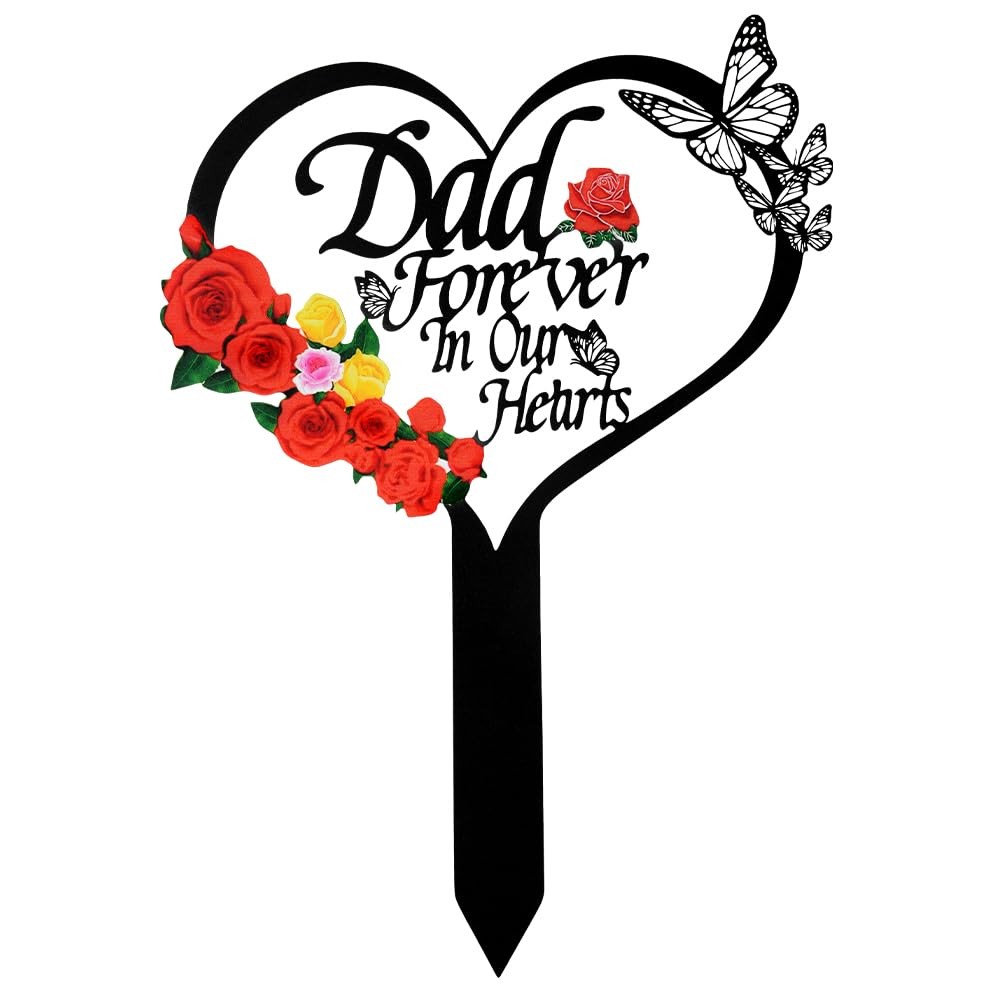 Memorial Grave Stake Dad Forever In Our Hearts Metal Cemetery Marker Plaque