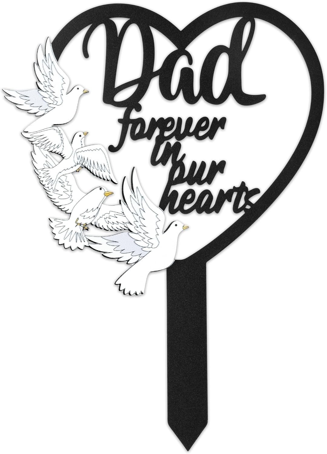 Sympathy Grave Marker for Dad: Beautiful Heart Design with Dove – Outdoor Use