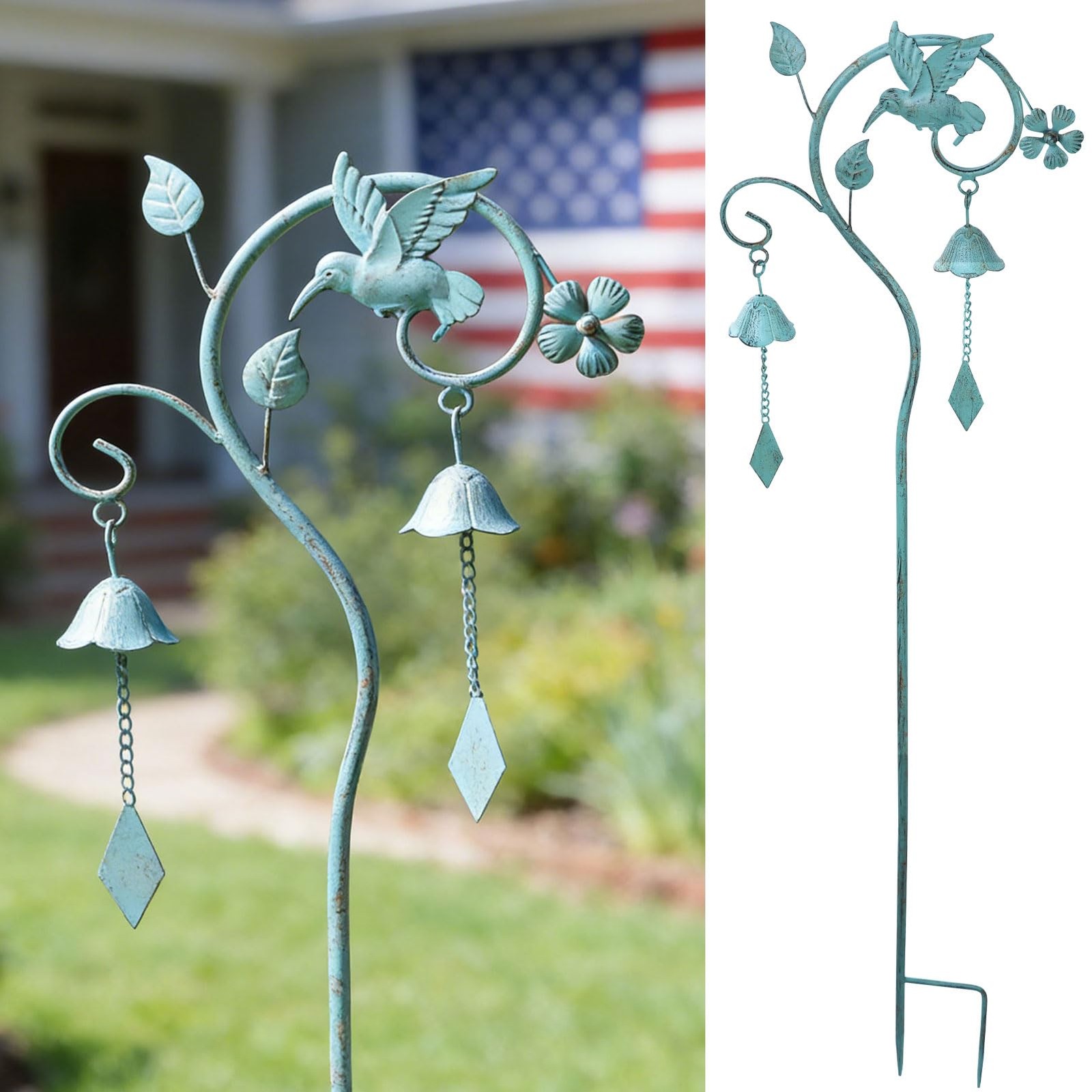Metal Hummingbird Yard Art with Bell – Decorative Garden Stake for Outdoors