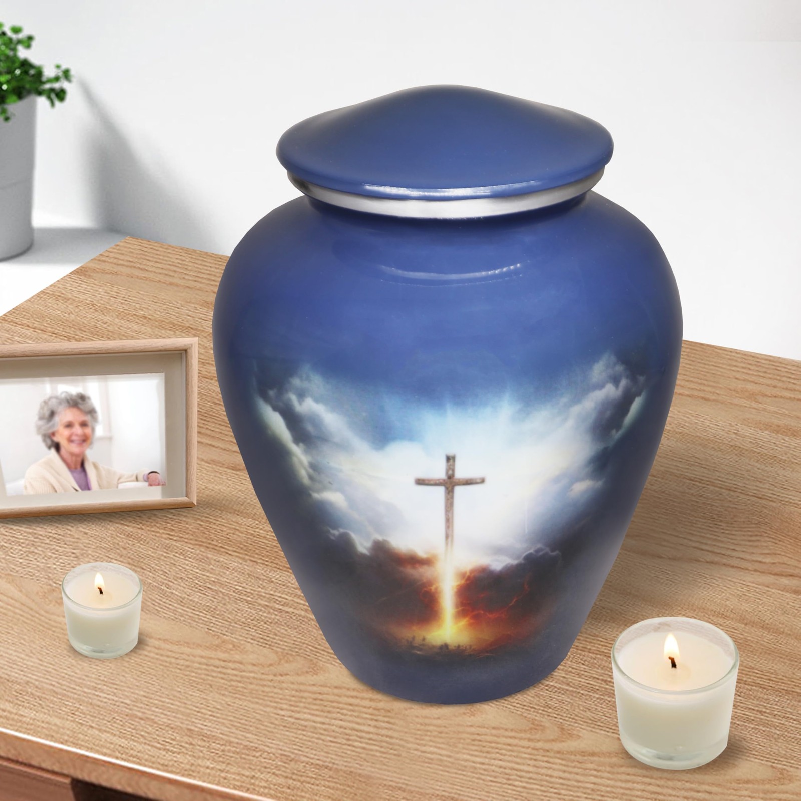 M MEILINXU Cremation Urns for Human Ashes Adult Man Large / Adult, Grey Blue