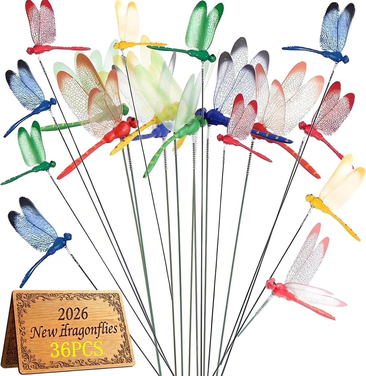 36PCS Dragonfly Garden Wooden Stakes, Suitable for Indoor and Outdoor lawns, …